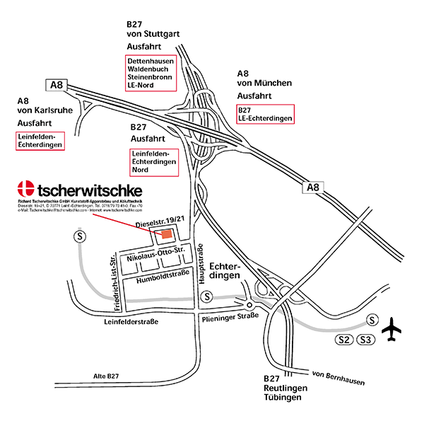 Anfahrtskizze Richard Tscherwitschke GmbH in Leinfelden-Echterdingen, Echterdingen Nord | © Richard Tscherwitschke GmbH