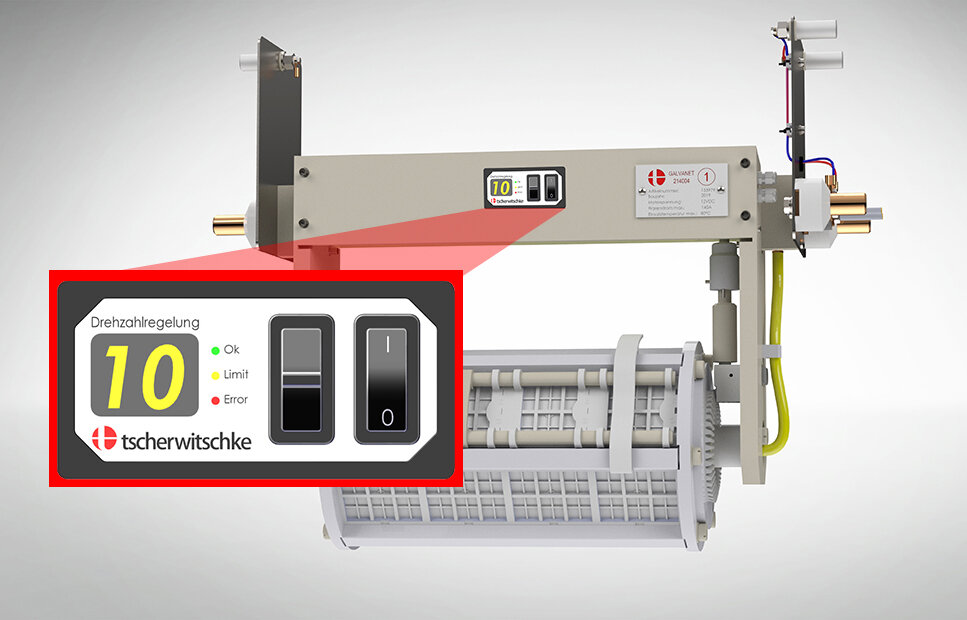 Display Drehzahlregelung hervorgehoben an einem GALVANET Trommelaggregat | © Richard Tscherwitschke GmbH