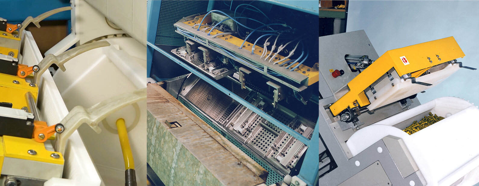 Links automatisch geöffneter Trommeldeckel, Mitte Deckelöffnung in einer Beizanlage, rechts GALVAROB mit geöffneter Trommel | © Richard Tscherwitschke GmbH